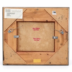 The back of the frame: an Alexander Gallery, New York label reading Harry Newman E.S. (born 1873), Long Island Landscape Paintings, oil on board, 8 x 10 inches, signed lower right, and two red Harry Newman Estate Stamps on the board.