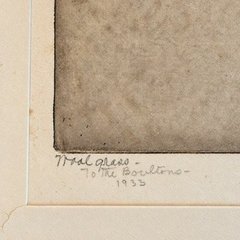 Close-up of the pencil inscription in the lower left margin: Wool grass, To the Boultons, 1933.