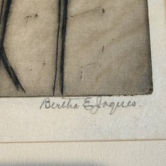 Close-up of the pencil signature Bertha E. Jaques in the lower right margin.