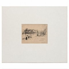 The small etching centred in a wide cream mat.