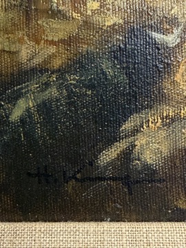 Close-up of the painted signature in the lower right corner, beginning with the letters H. K.