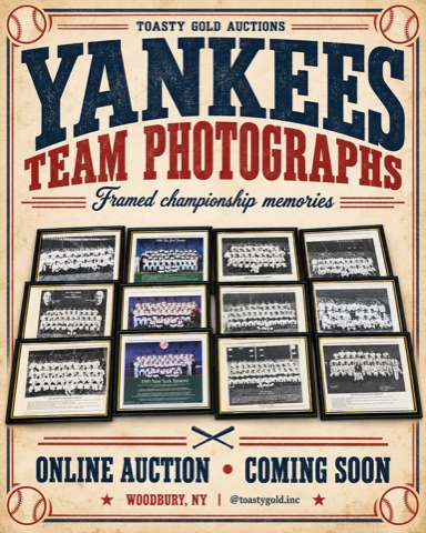 Poster titled &lsquo;Yankees Team Photographs: Framed championship memories,&rsquo; showing twelve framed team photographs arranged in rows.