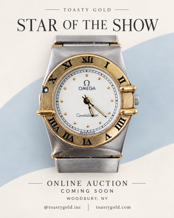 Poster titled &lsquo;Star of the Show&rsquo; showing a two-tone Omega Constellation watch with a gold Roman-numeral bezel and white dial.